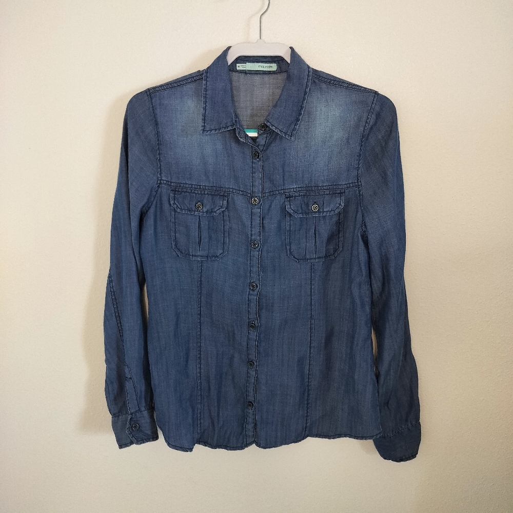 Maurices Blue Chambray long sleeve button down shirt Sz M Casual‎ Classic 90s